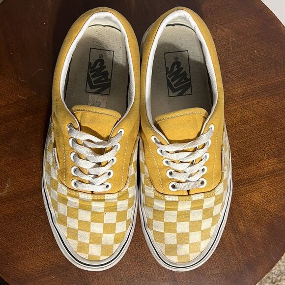🔥VANS Off The Wall Lace Up Sneakers - Golden Yellow/White Checkered - EXCELLENT - Picture 6 of 11